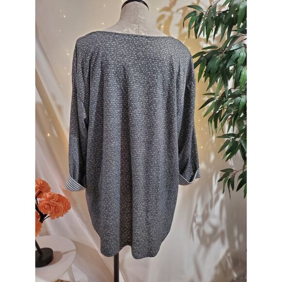 Rose + Olive Boat Neck Roll Tab Sleeve Speckle Knit Pullover Top Size 2X Striped - Picture 3 of 9